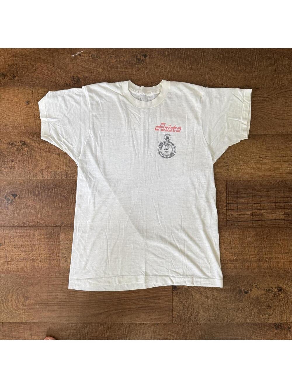 Vintage 70s 80s Aristo Stopwatch Graphic Tee Cream Baby Tee